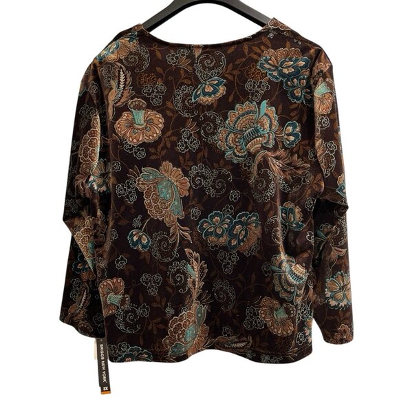 Vintage Briggs Top 3X Brown Velvet Faux Twin Set Green Floral Goblincore Fairy - Picture 2 of 10